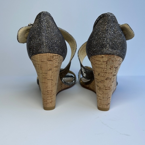 Stuart Weitzman Lineone Pyrite Nocturn Wedge Sandal Dark Silver Glitter Sparkle - Picture 12 of 16